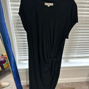 LOFT Black Midi Dress with Knot Detail